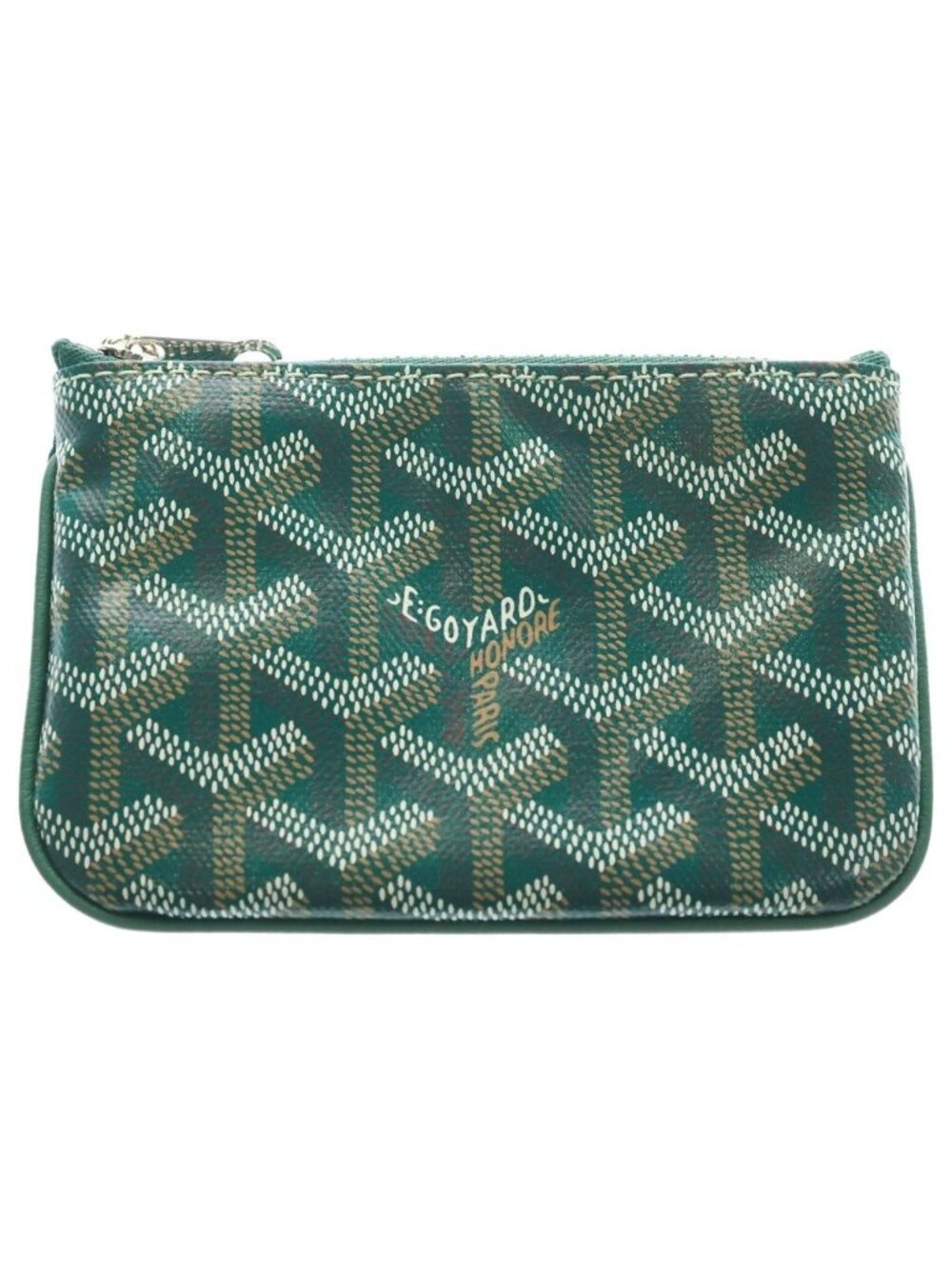 Goyard Coin Case Mini Wallet Green Leather Silver